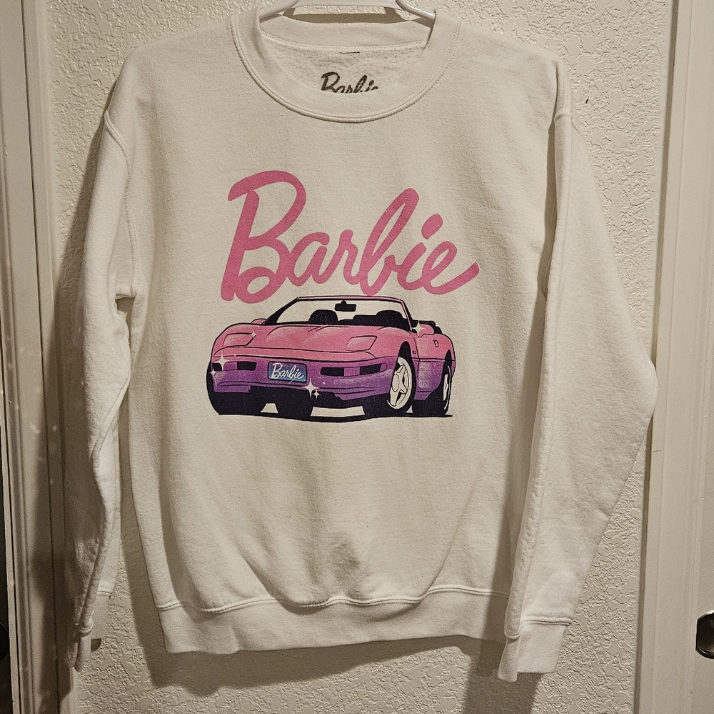 Barbie White and Pink Graphic Sweatshirt Sz XS